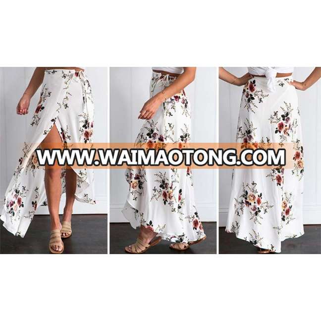 Fashion Women Leisure Chiffon Printed Split Bandage Beach Skirt